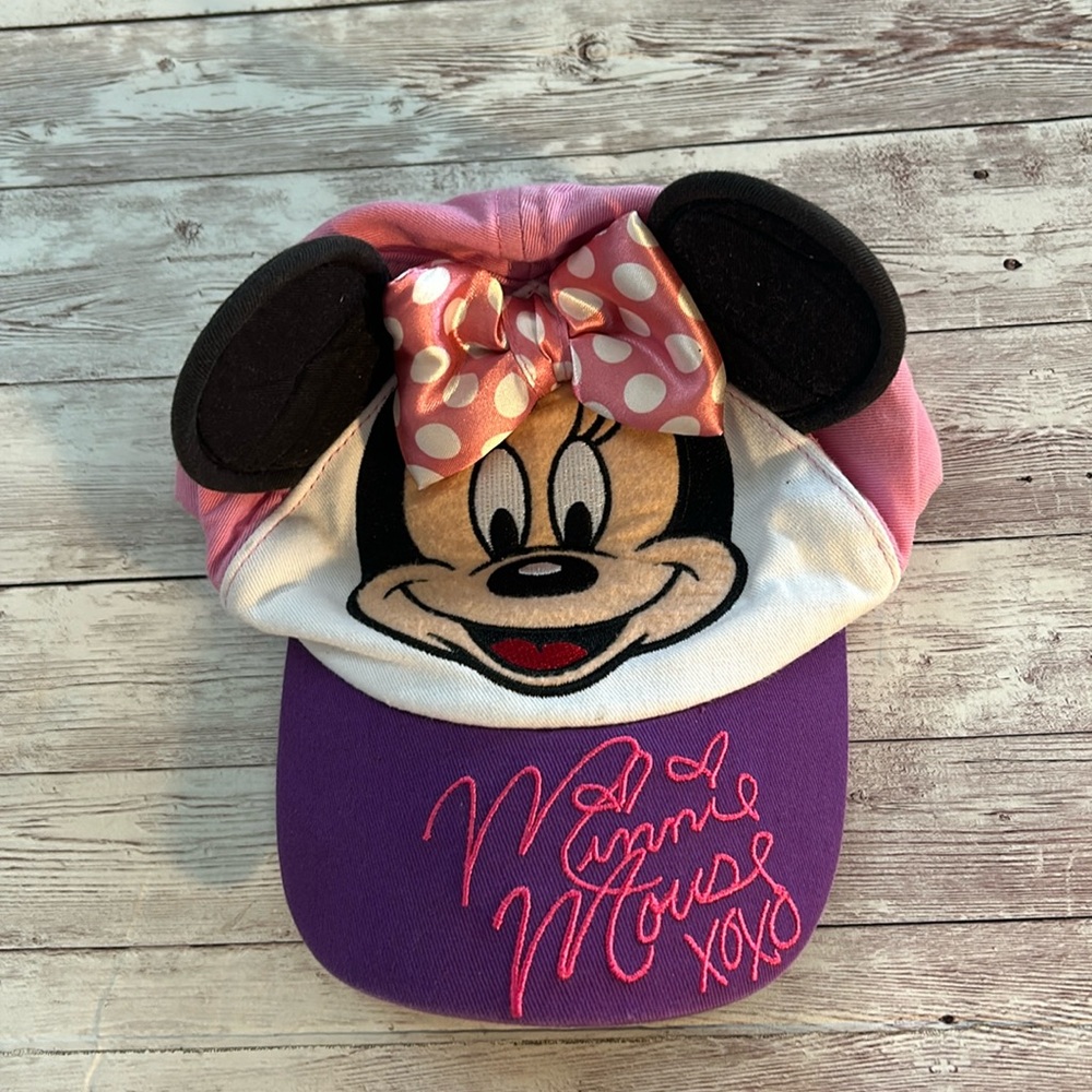 Disney Minnie Mouse Infant Toddler Purple Pink Baseball Hat with Bow and Ears - Picture 1 of 5